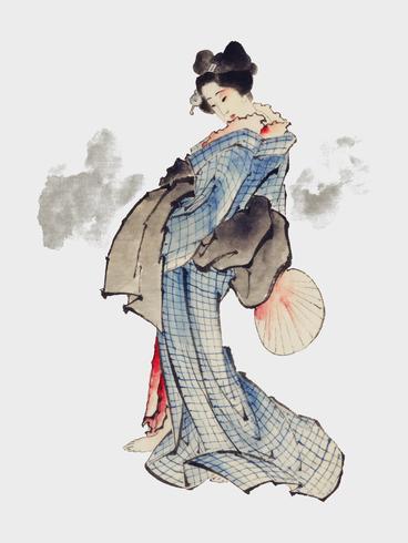 Traditional Japanese Ukyio-e style illustration of a Japanese woman in kimono by Katsushika Hokusai 1760-1849. Original from Library of Congress. Digitally enhanced by rawpixel. vector