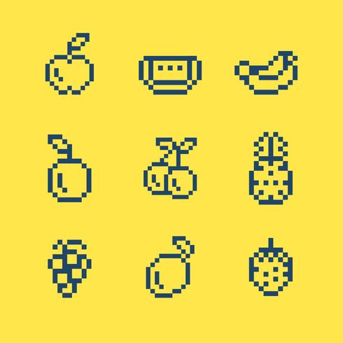 Collection of mixed pixelated fruits