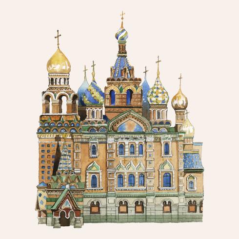 Saint Basil39s Cathedral painted by watercolor vector