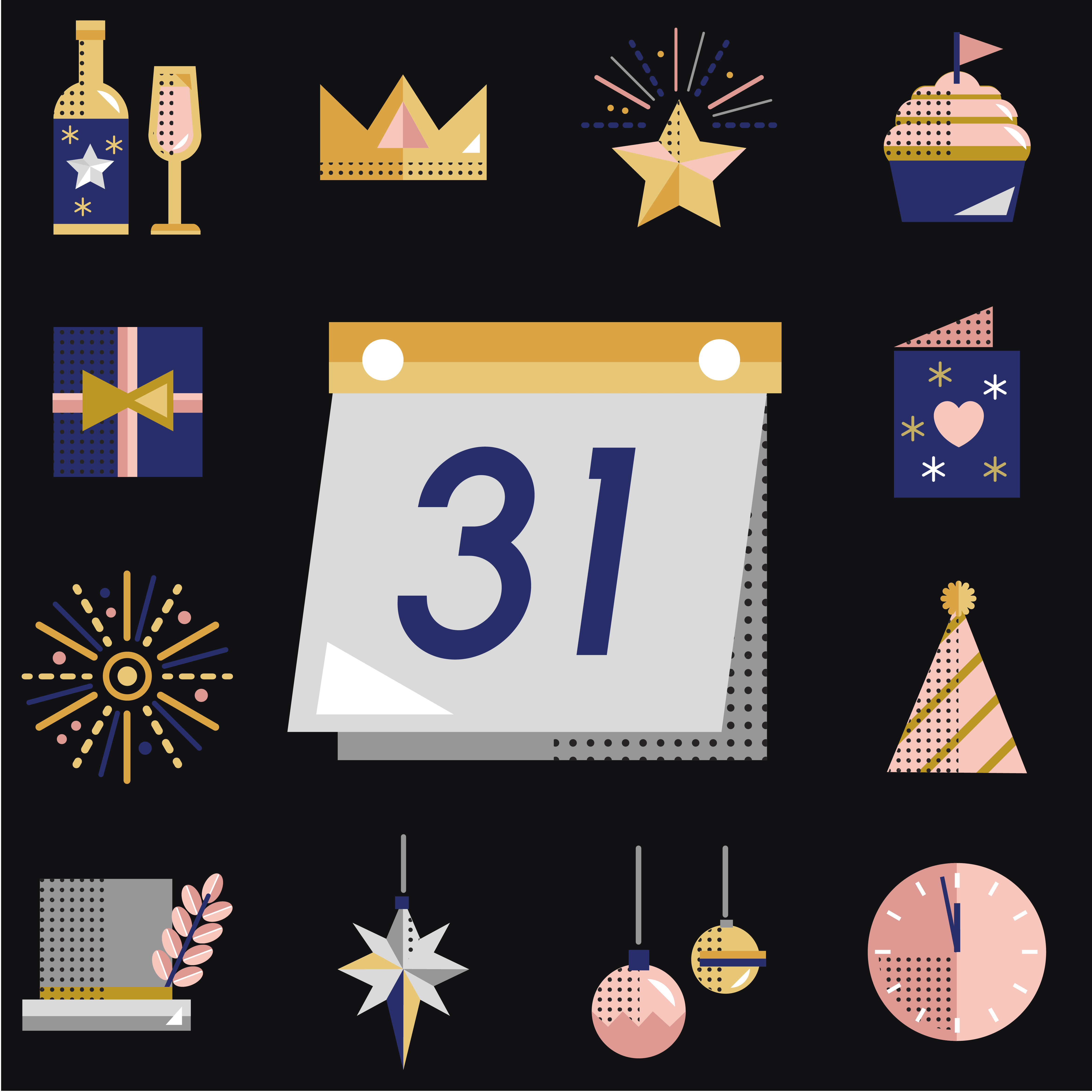 New year icons set vector - Download Free Vectors, Clipart Graphics