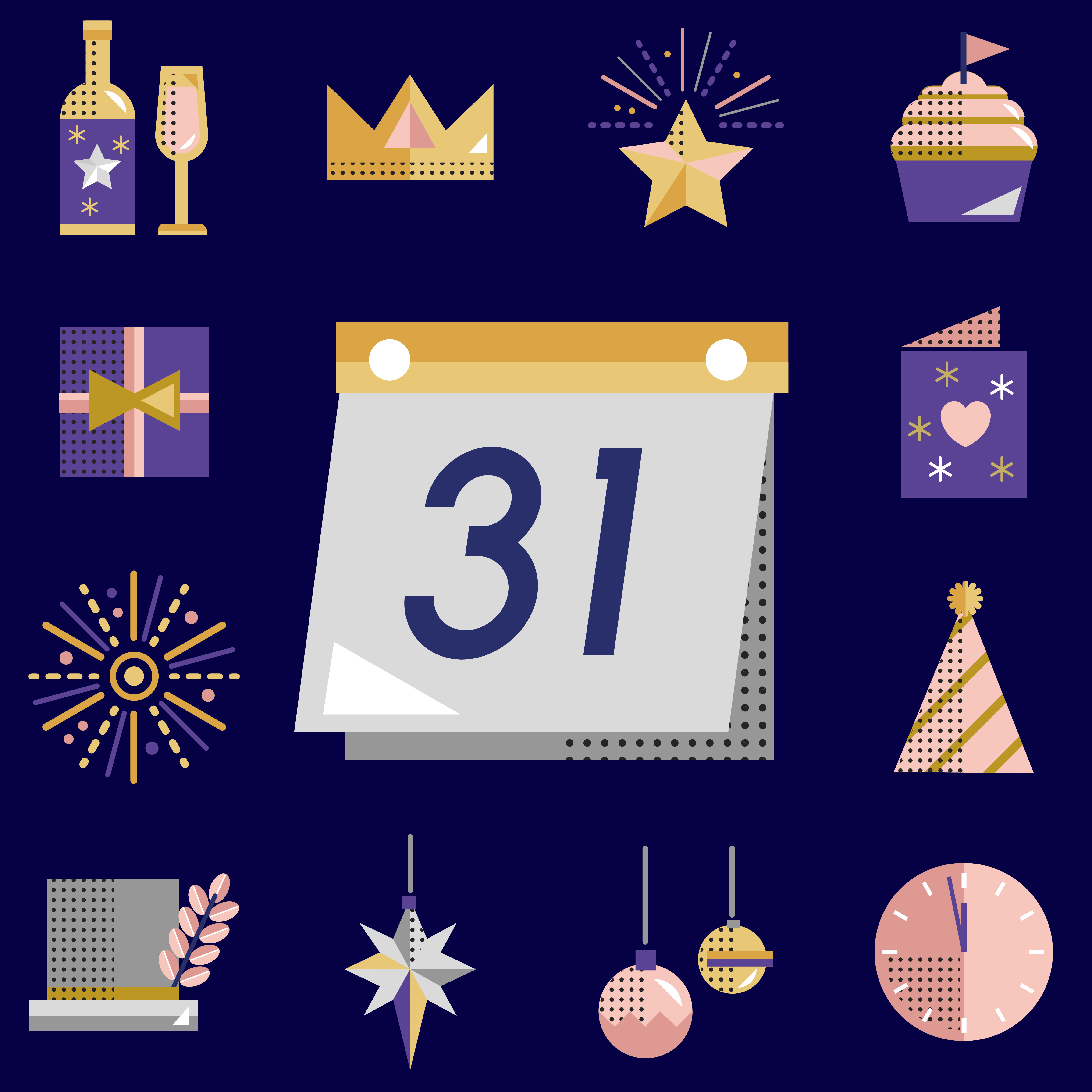 New year icons set vector - Download Free Vectors, Clipart Graphics