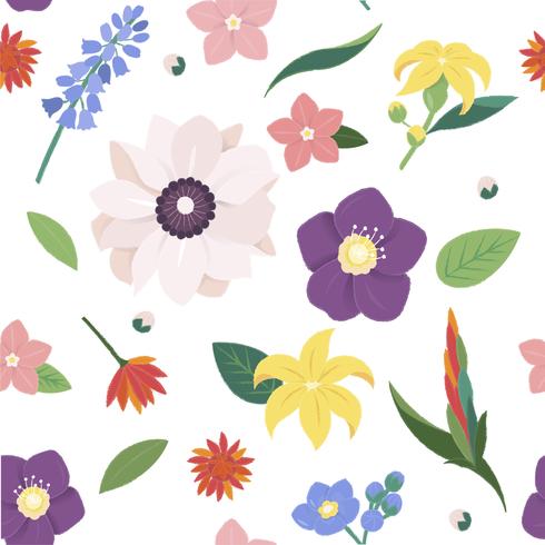 Seamless flower and leaves pattern