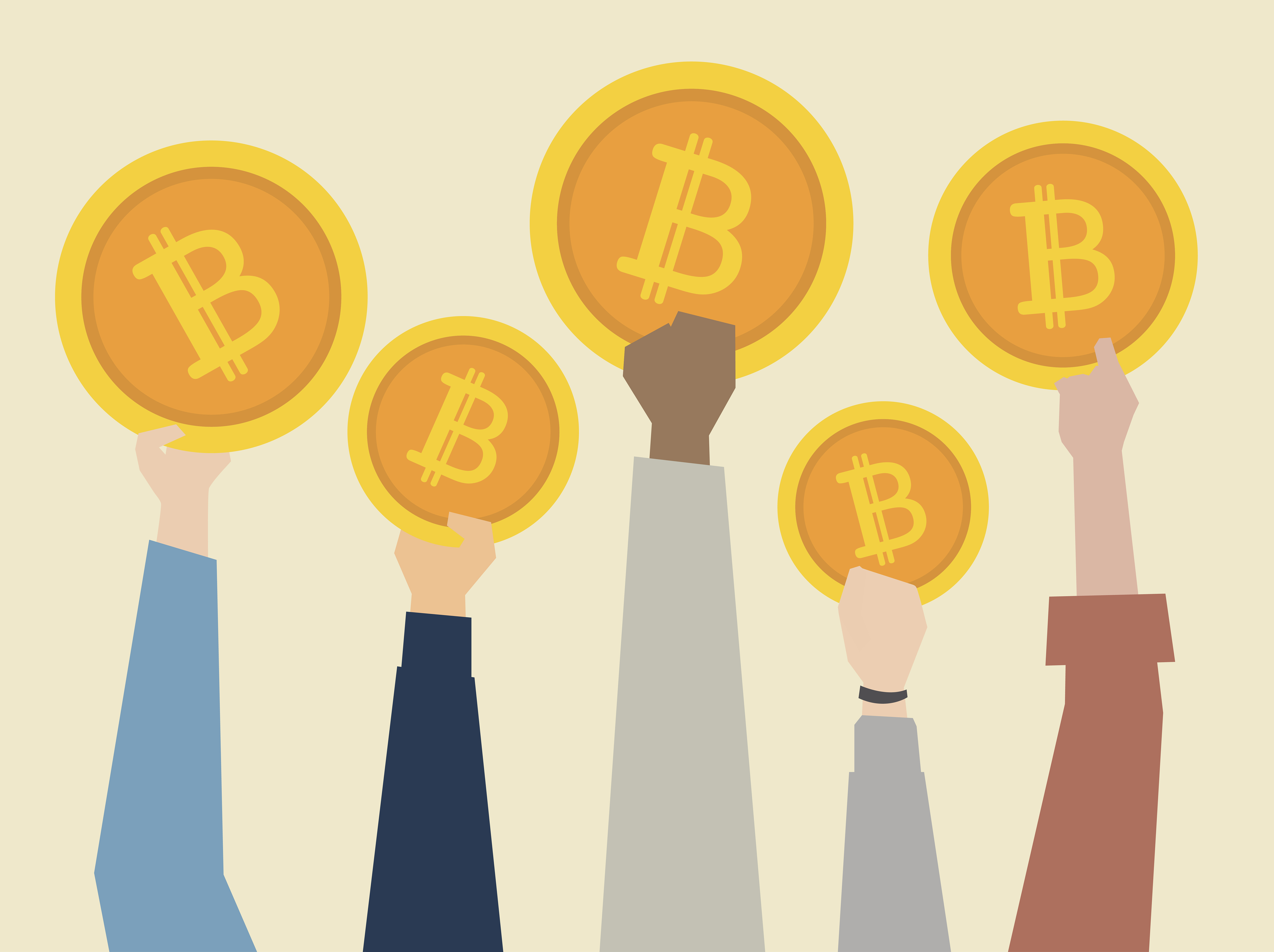 People holding up cryptocurrency illustration - Download ...