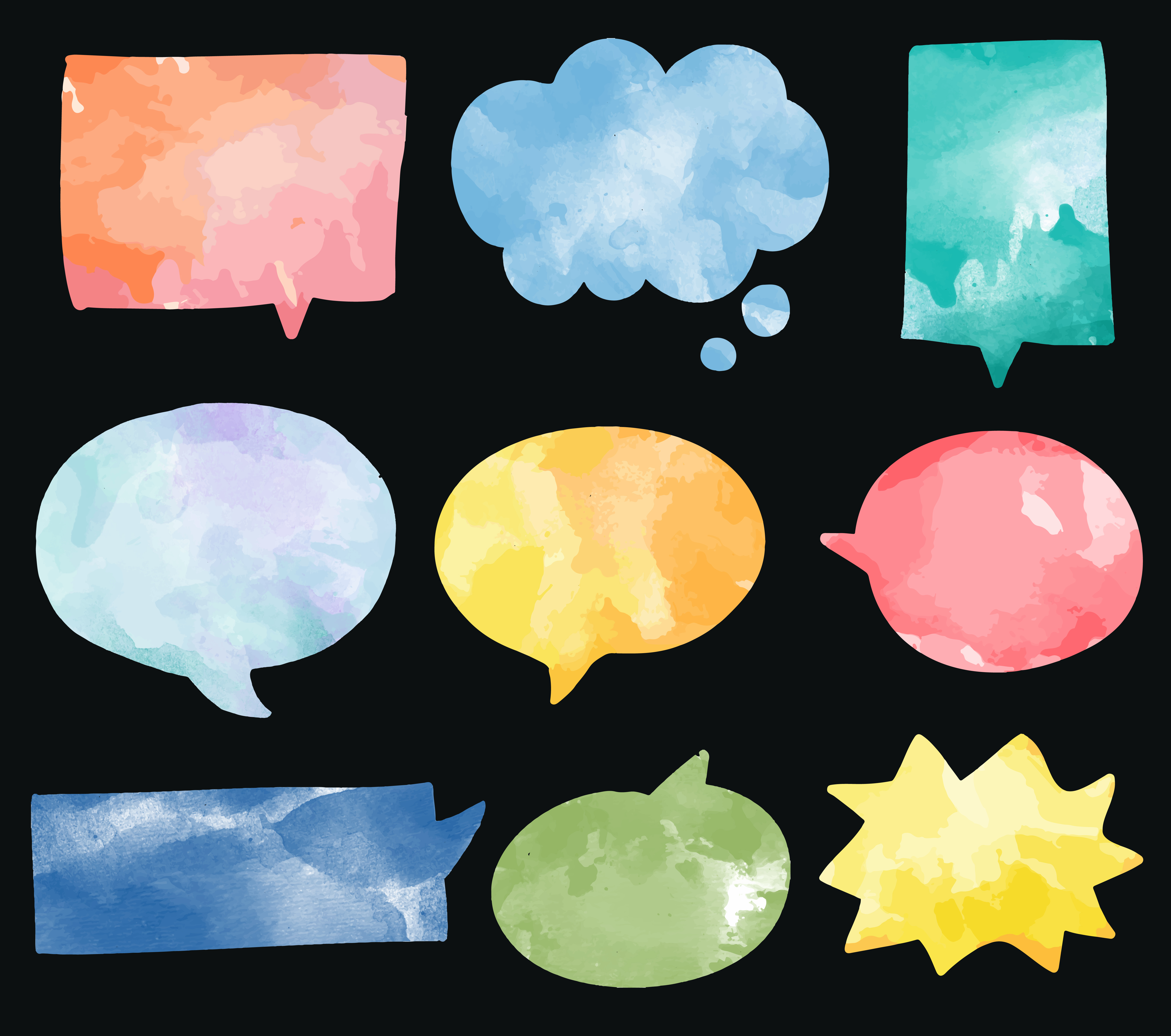 Set of colorful watercolor speech bubbles vector - Download Free