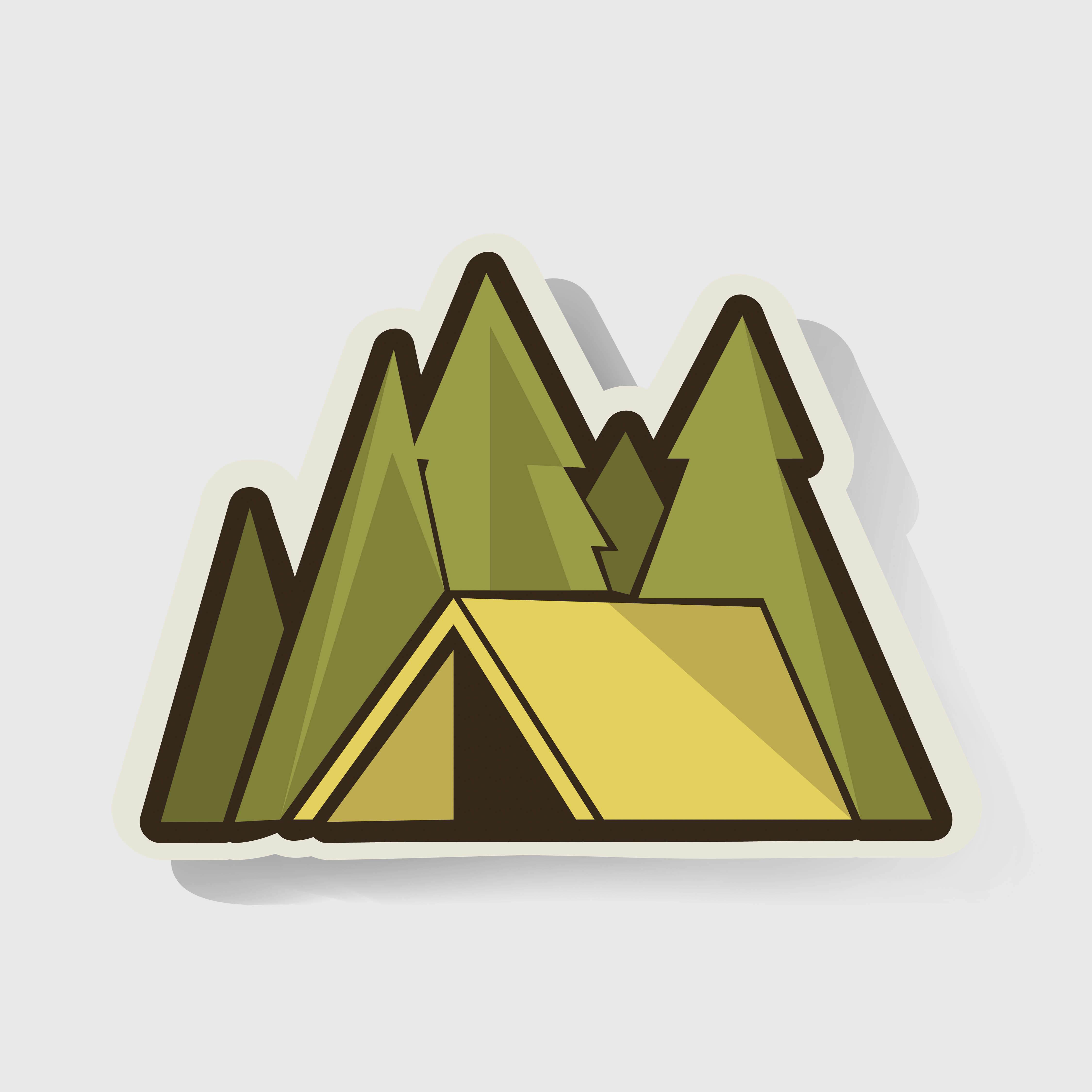Yellow Tent with Pine Trees Camping Graphic Illustration Vector