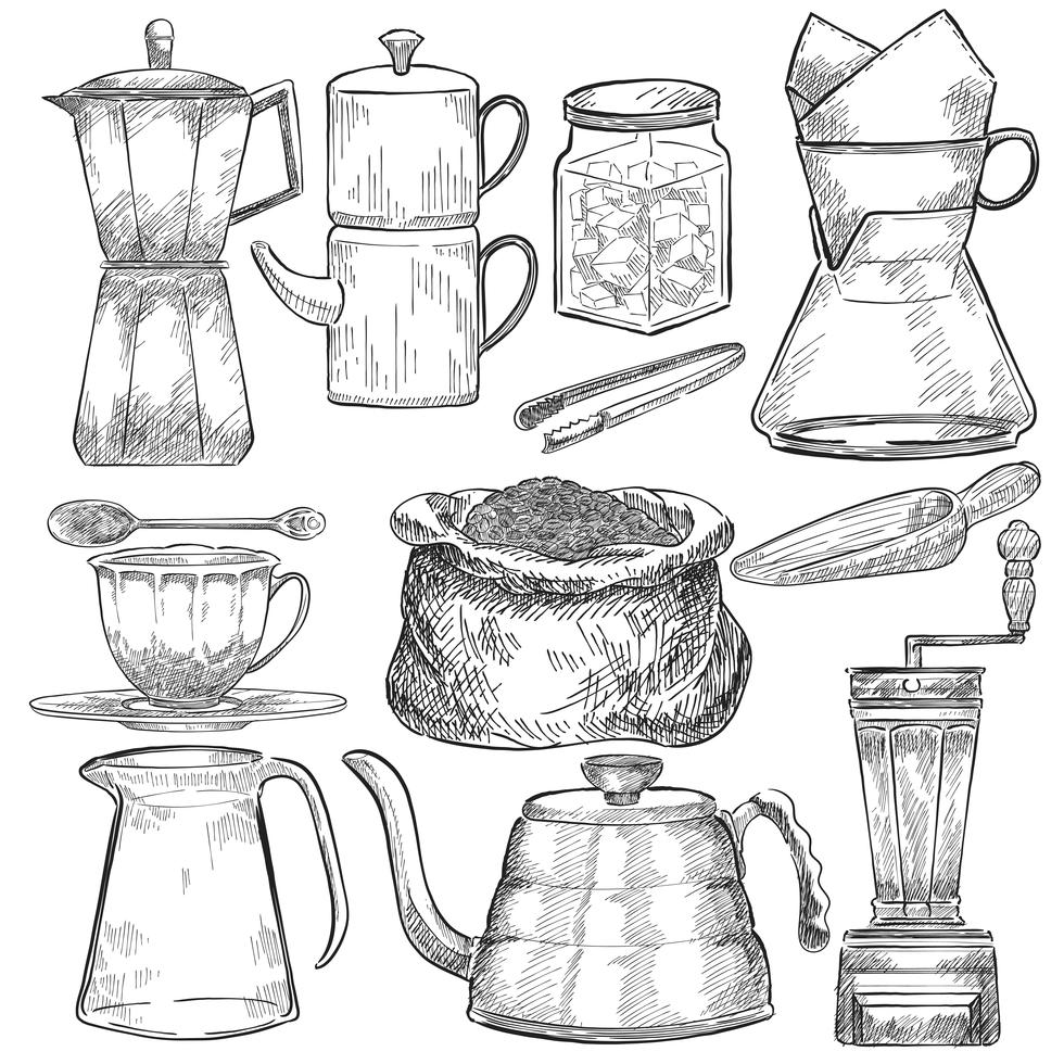 Illustrated set of coffee making tools Download Free Vectors, Clipart
