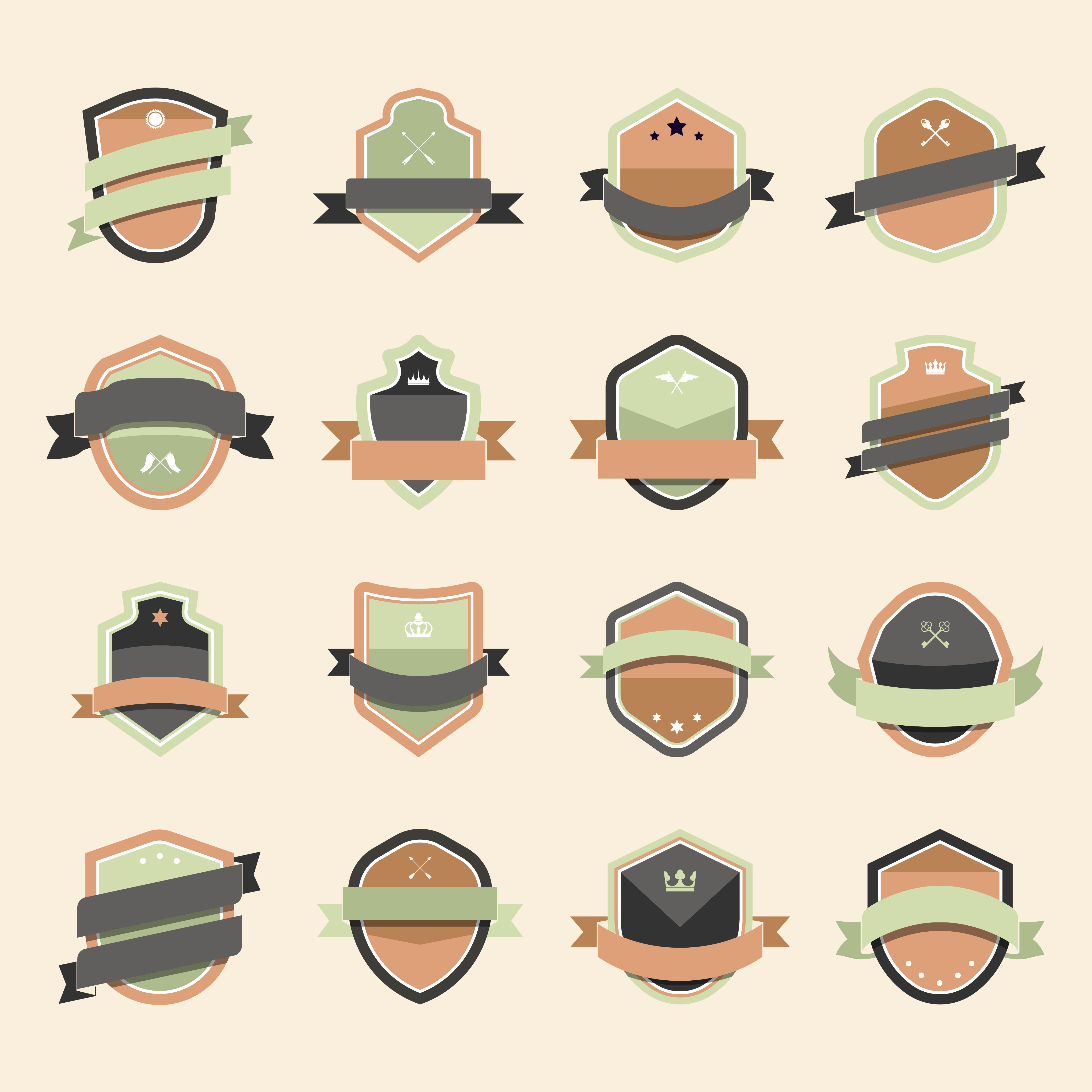 Set of colorful shield icon embellished with banner vectors - Download