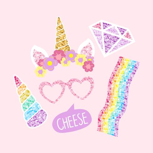 Download Cute unicorn photo booth party props vector - Download ...
