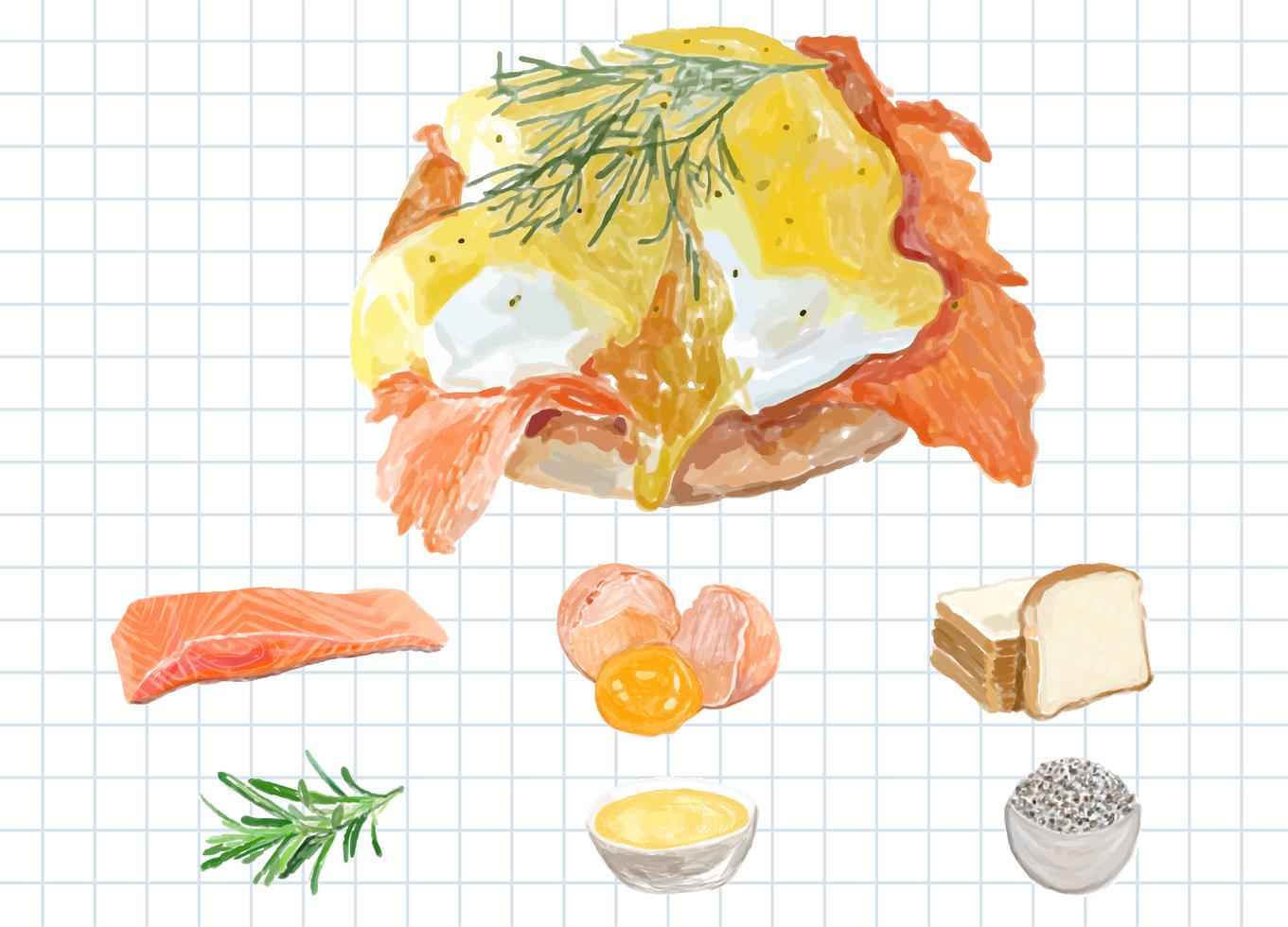 Hand drawn eggs benedict watercolor style Download Free Vectors