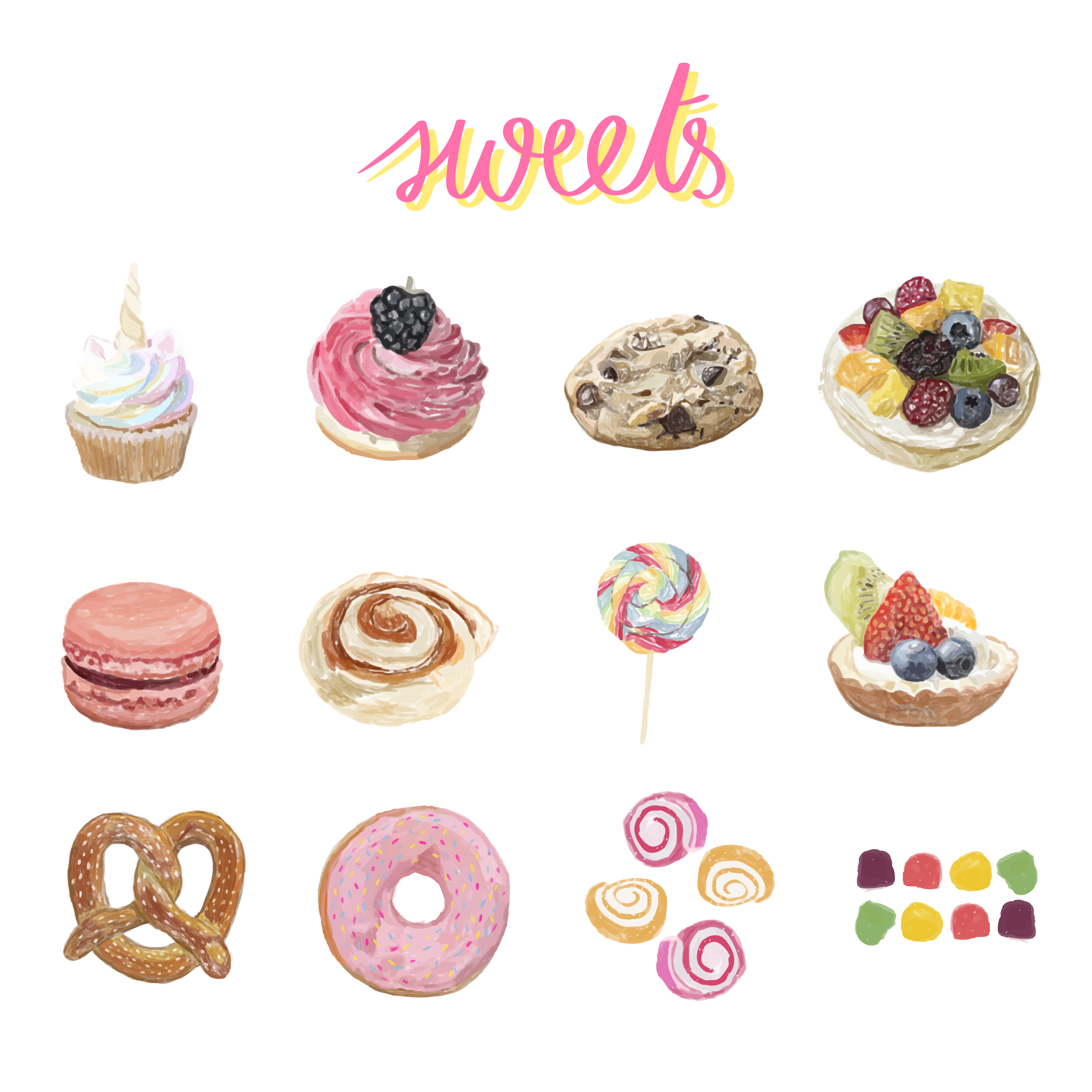 Download Hand drawn dessert watercolor style - Download Free ...