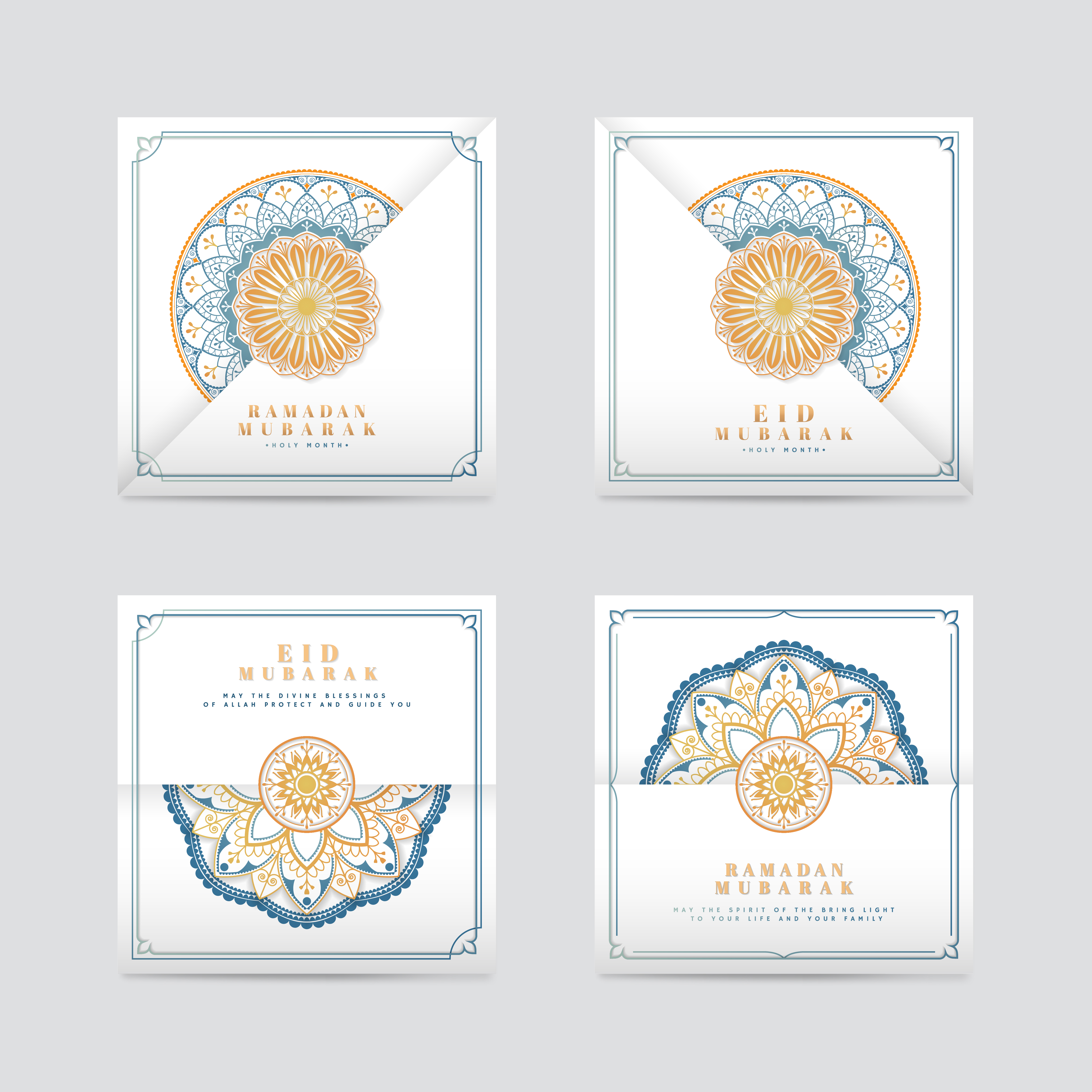white eid mubarak card set download free vectors