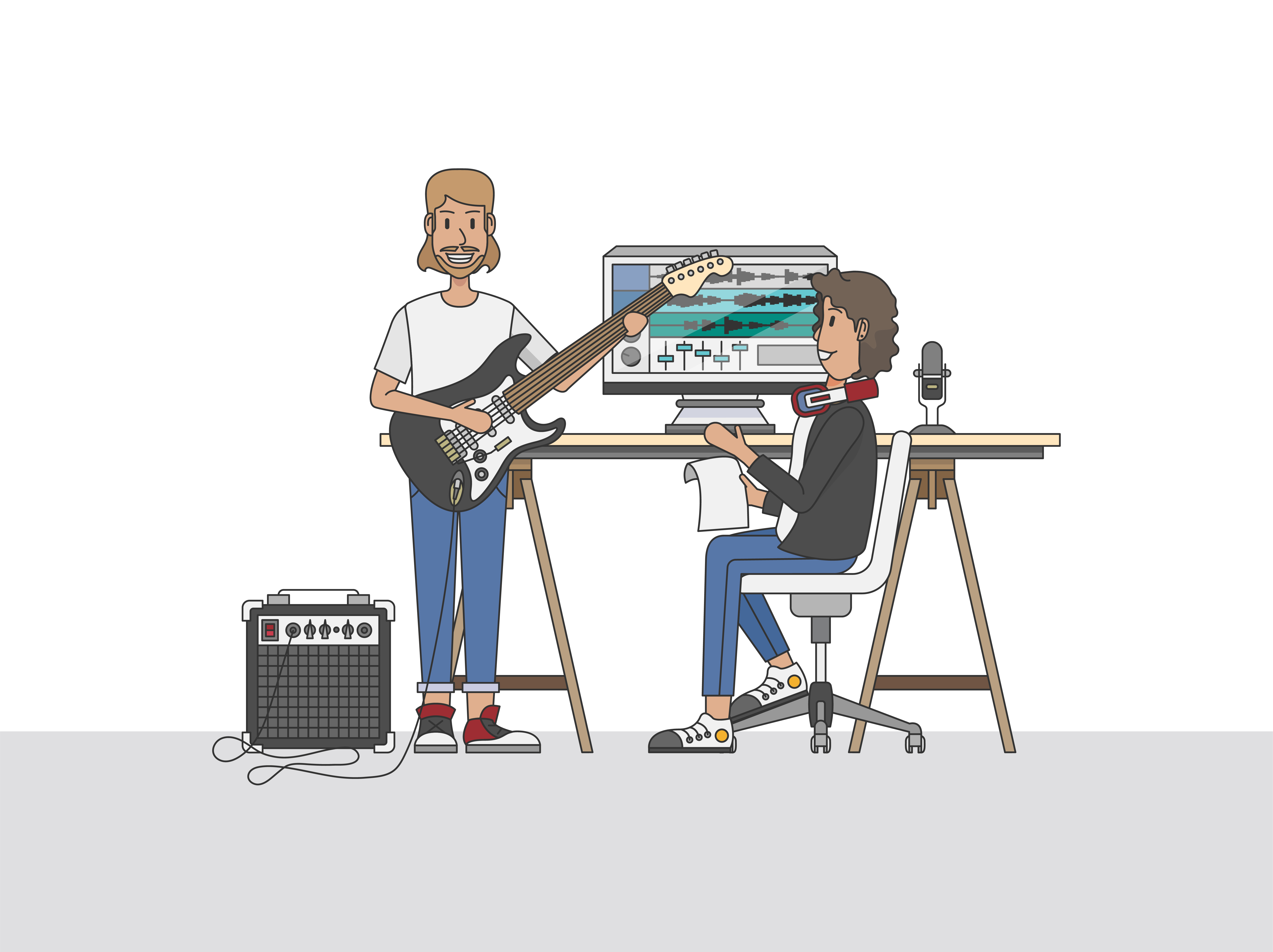 An audio engineer or a music producer collaborating with a musician in