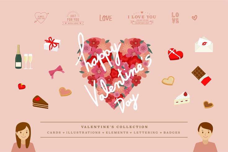 Ilustraciones de artículos de San Valentín vector