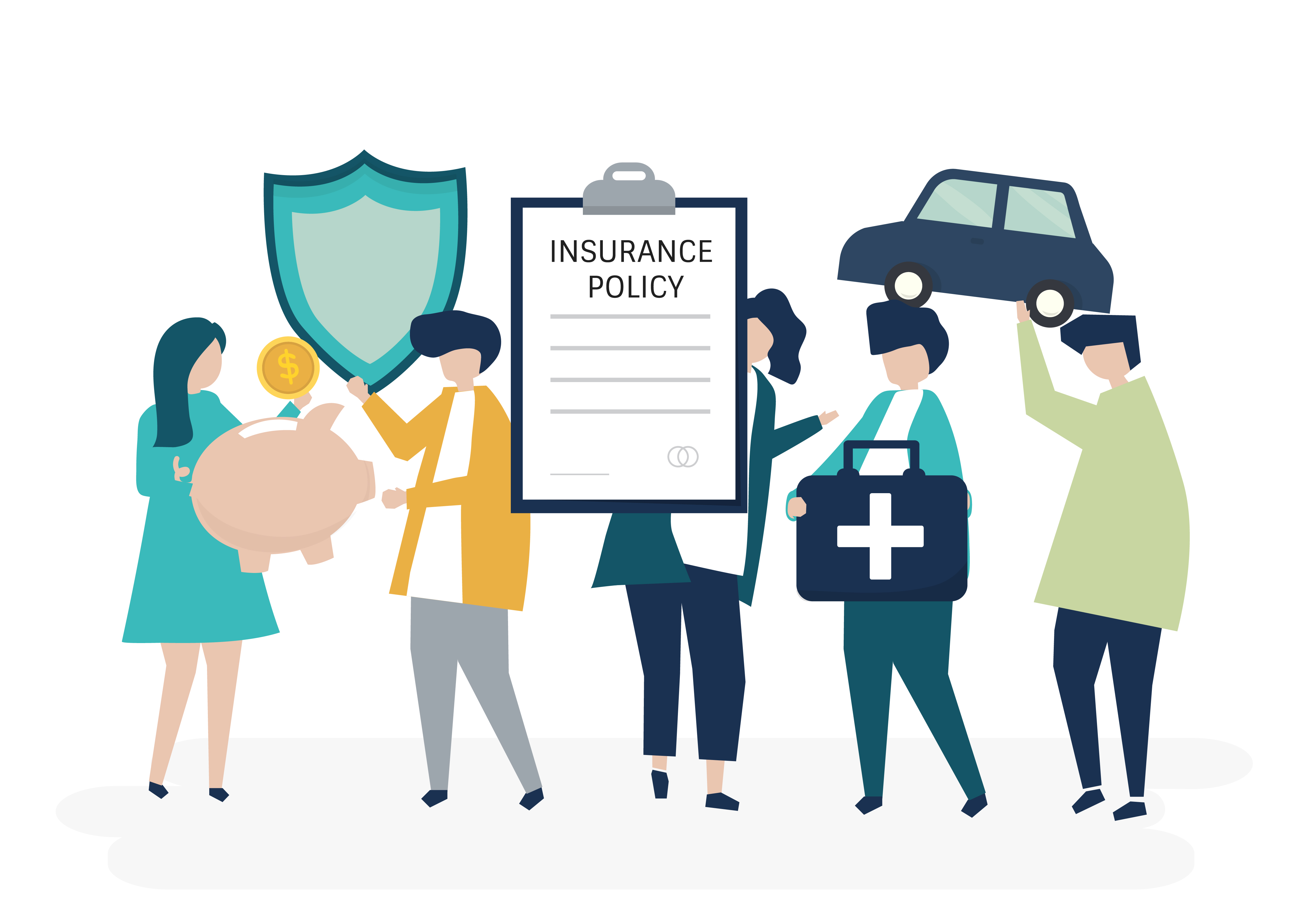 Characters of people holding insurance icons illustration - Download