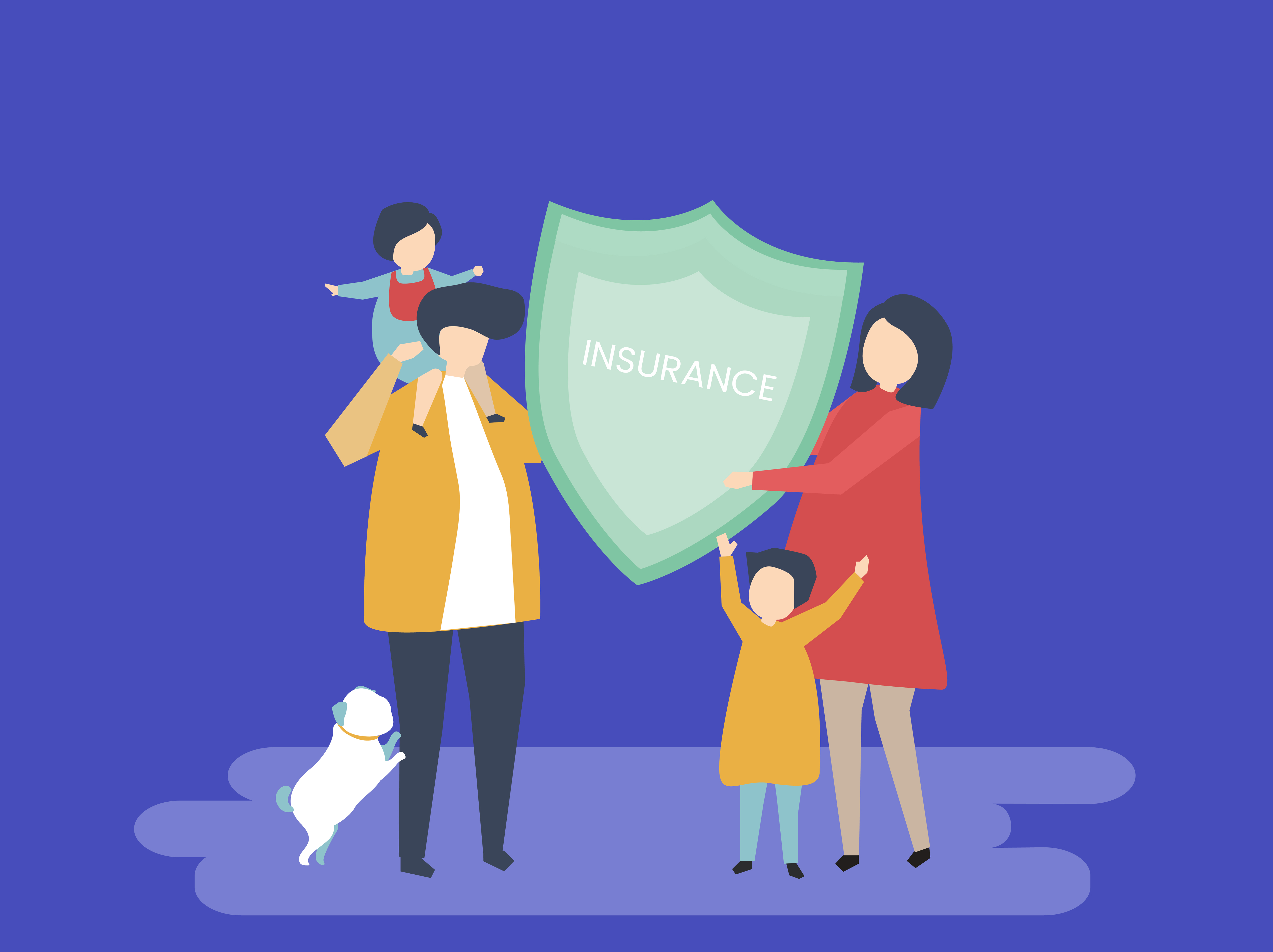 Character of a family holding an insurance illustration Character of a family holding an insurance illustration