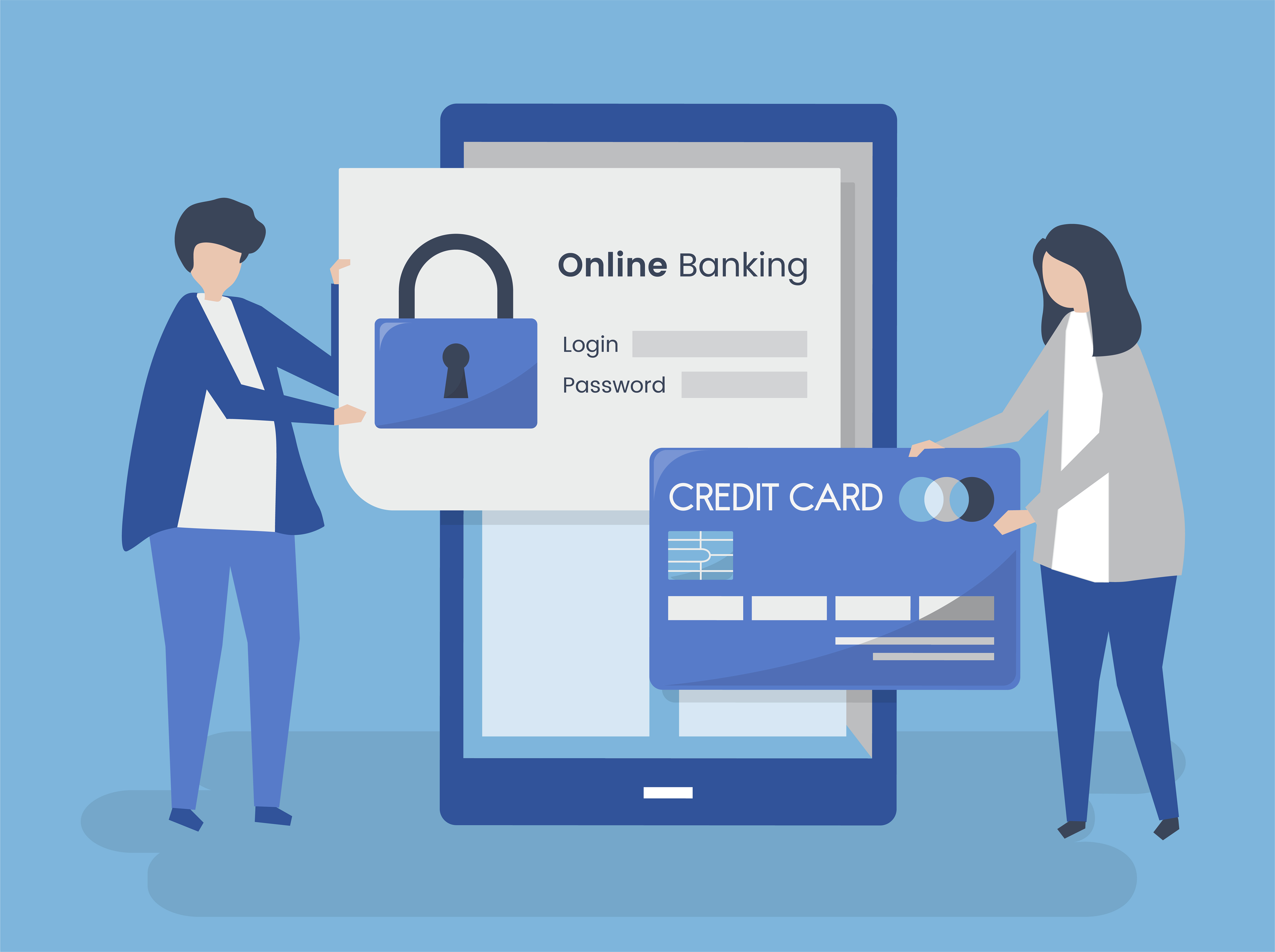 People characters and online banking security concept illustration