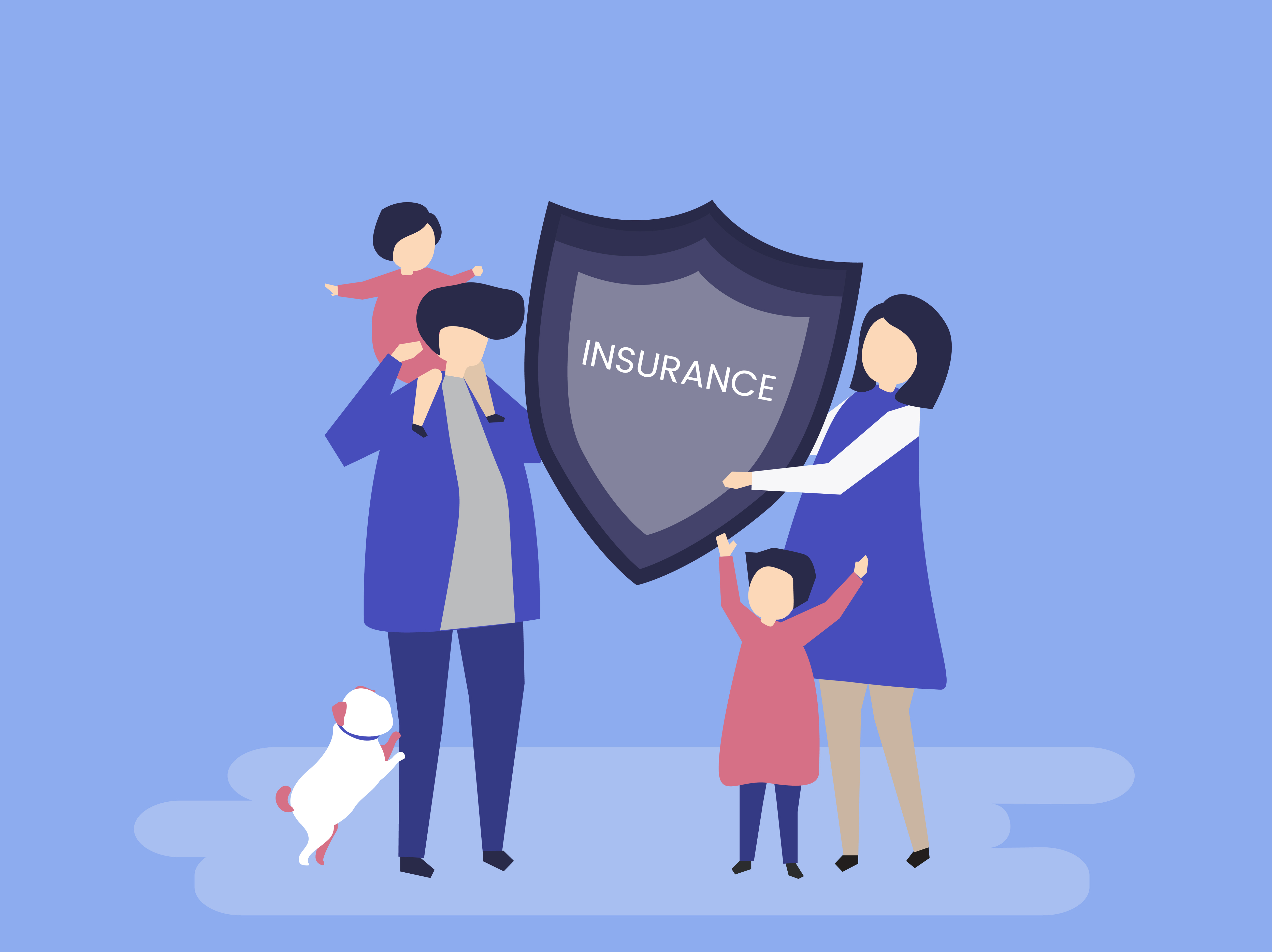 Character of a family holding an insurance illustration Character of a family holding an insurance illustration
