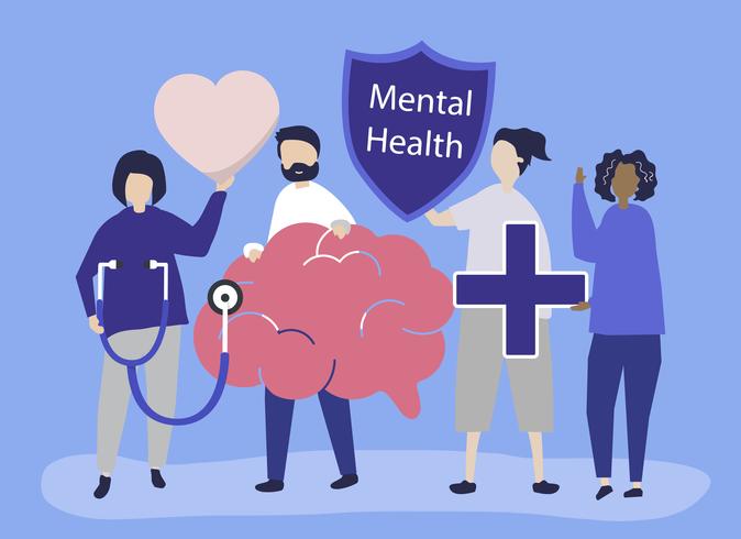 People holding icons related to mental health