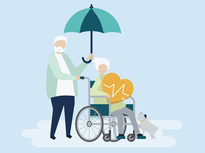 Senior couple with health insurance-related icons