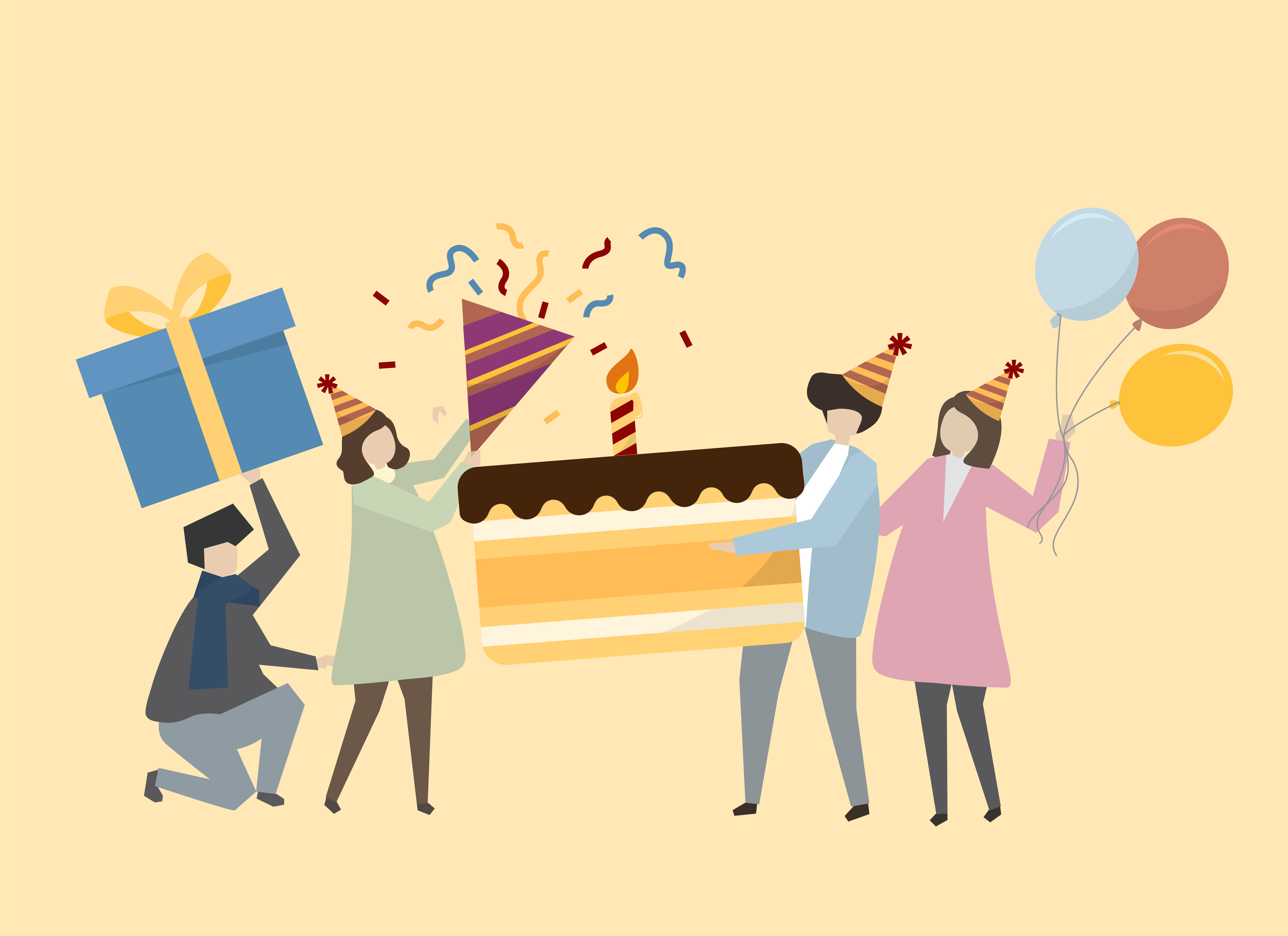 Happy people celebrating a birthday illustration - Download Free ...