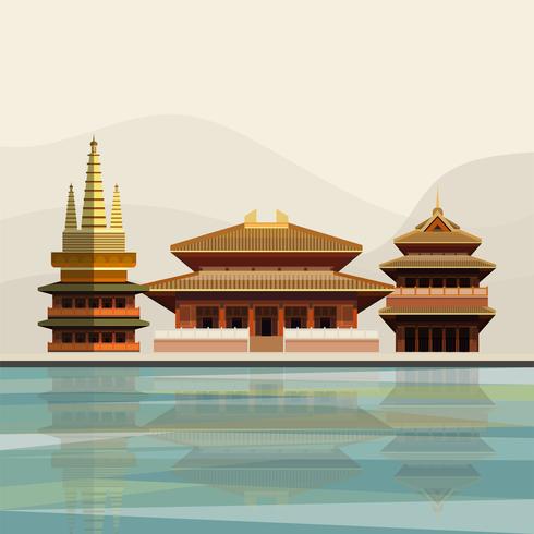 Illustration of Jing39an Temple vector