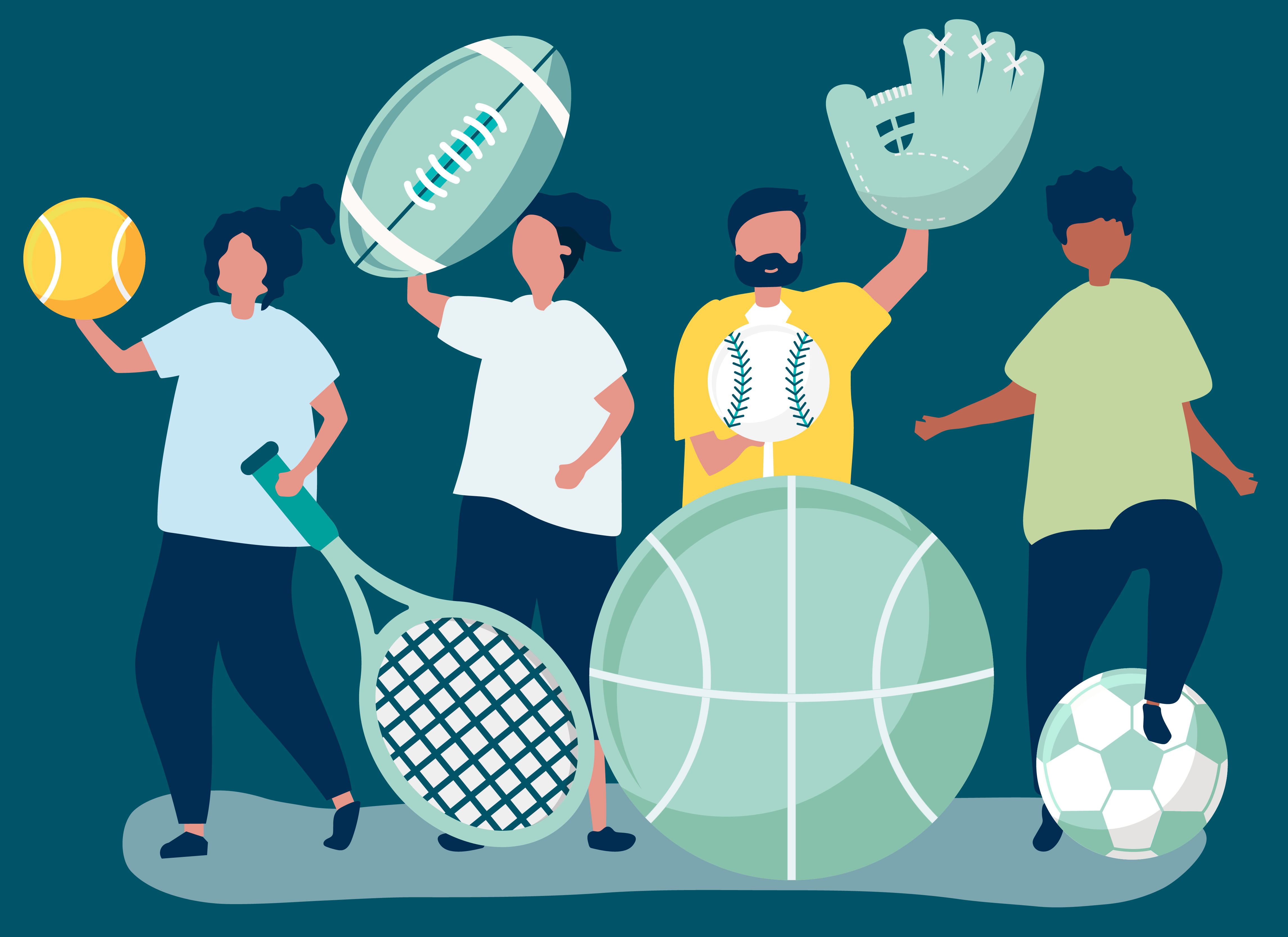 Athletes carrying different sport icons Download Free Vectors