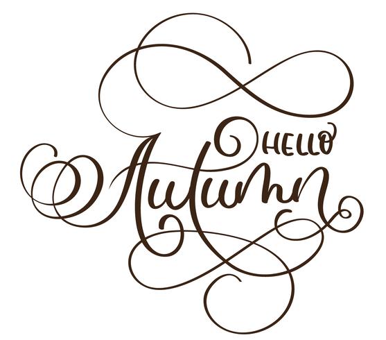 Hello autumn words on white background. Hand drawn Calligraphy lettering Vector illustration EPS10