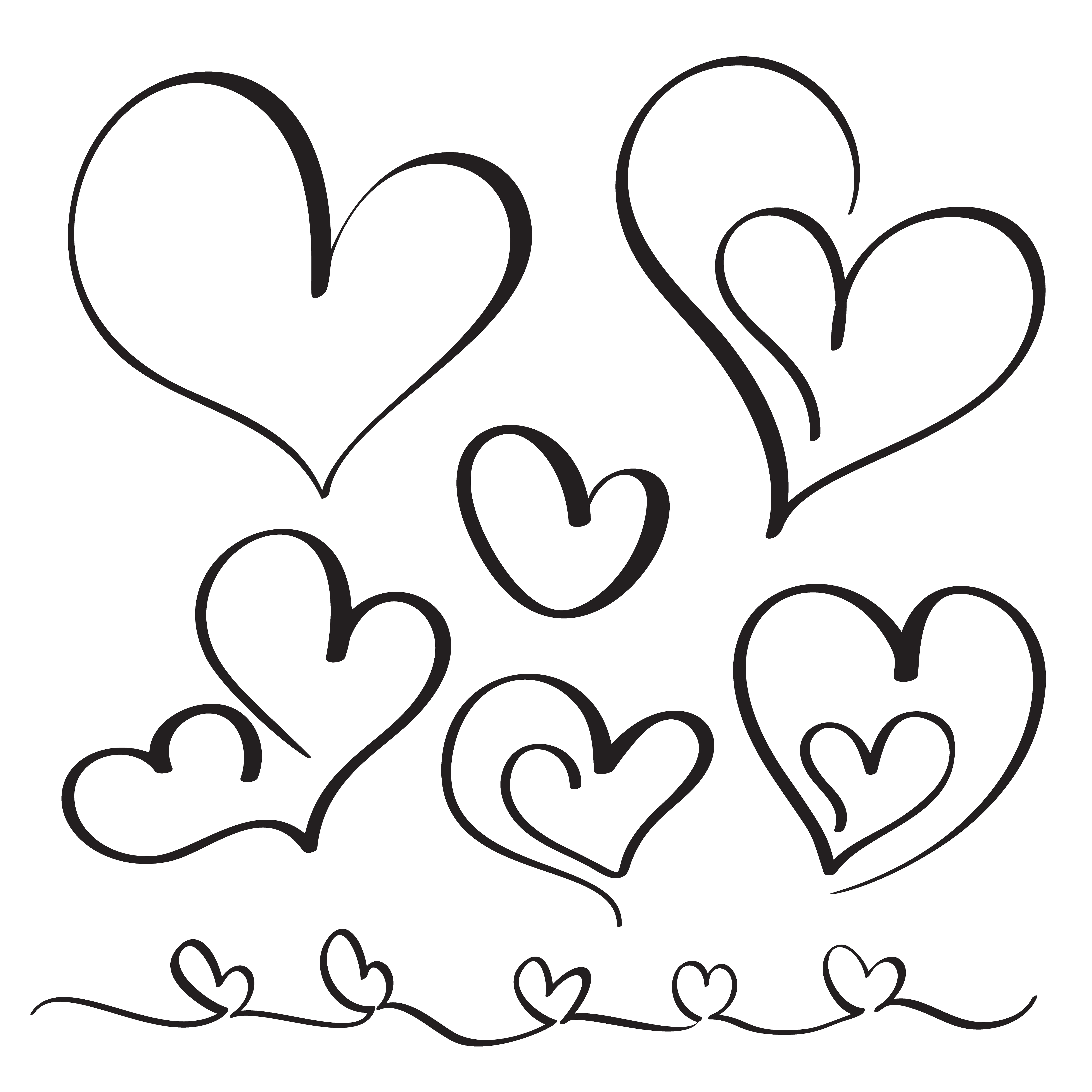 Download set of flourish calligraphy vintage hearts. Illustration vector hand drawn EPS 10 412576 Vector ...