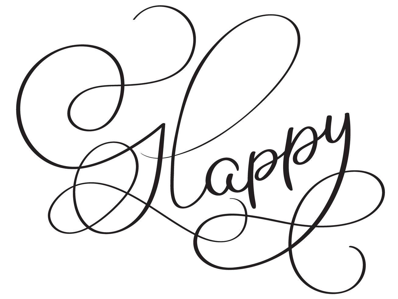 Happy word on white background. Hand drawn Calligraphy lettering Vector