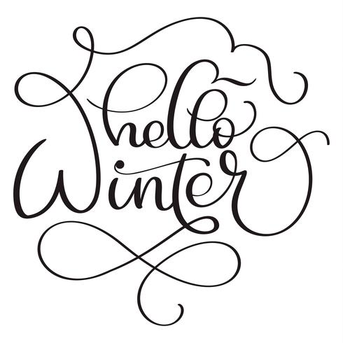 Hola texto de caligrafía de invierno sobre fondo blanco. Dibujado a mano letras ilustración vectorial EPS10 vector