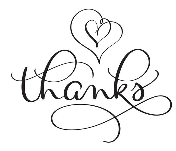 Thanks word with hearts on white background. Hand drawn Calligraphy lettering Vector illustration EPS10