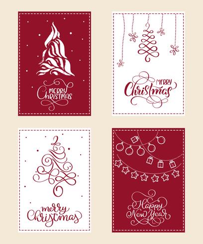 set of Christmas holiday illustration with calligraphy text Merry Christmas and Happy New Year vector