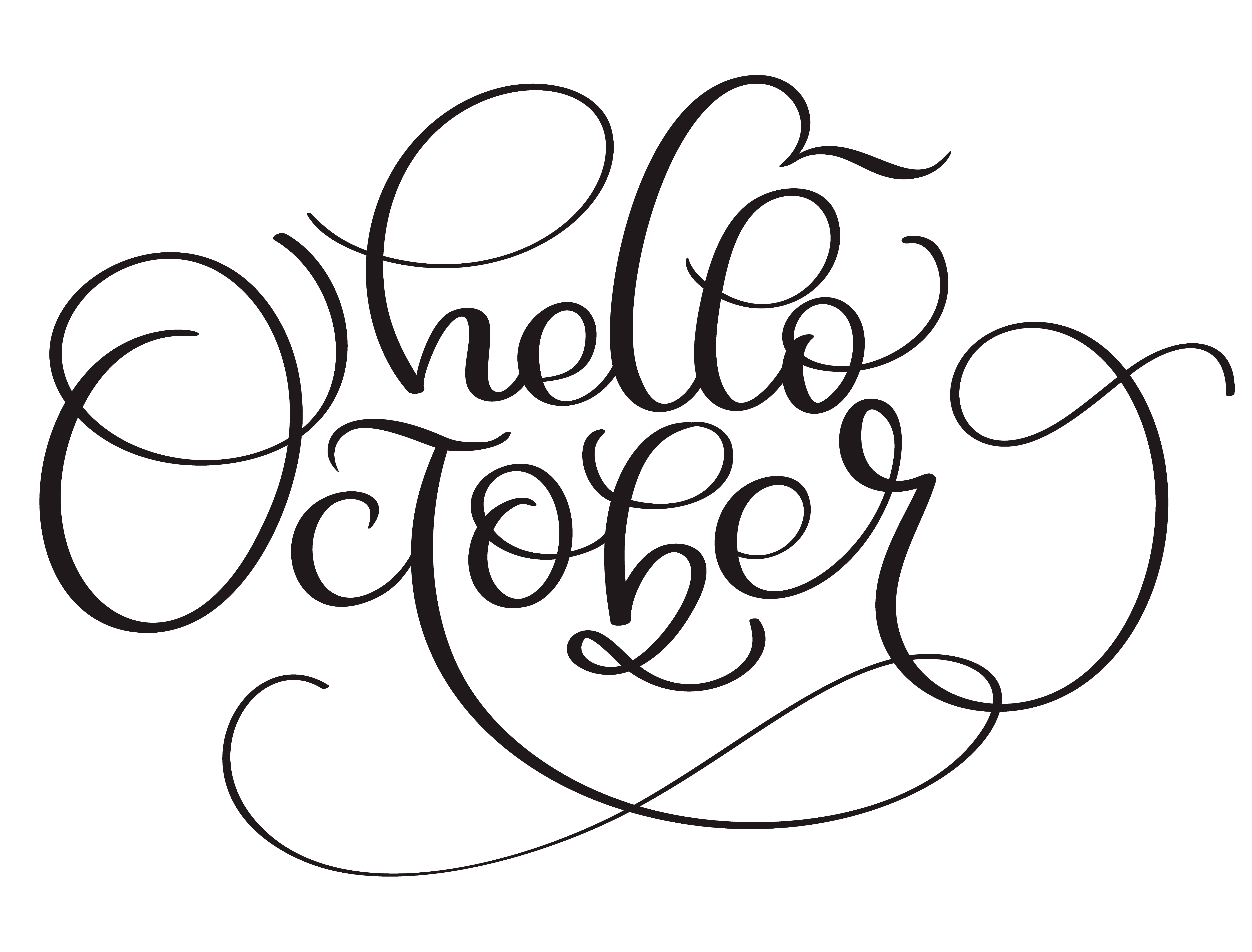 Hello October calligraphy text on white background. Hand drawn