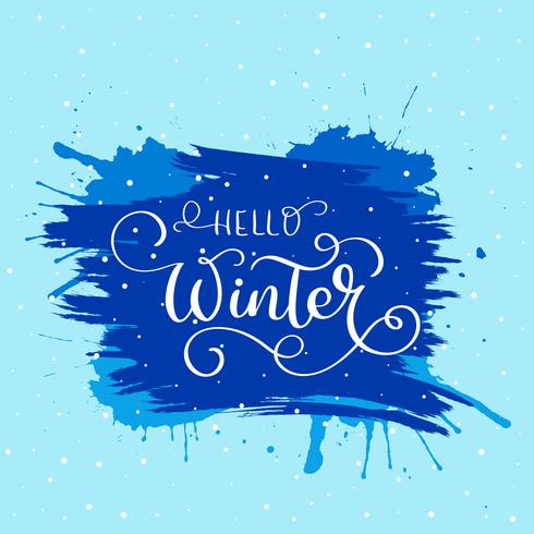 Hello winter text. Christmas vector card design with custom calligraphy. Winter xmas season cards, greetings for social media