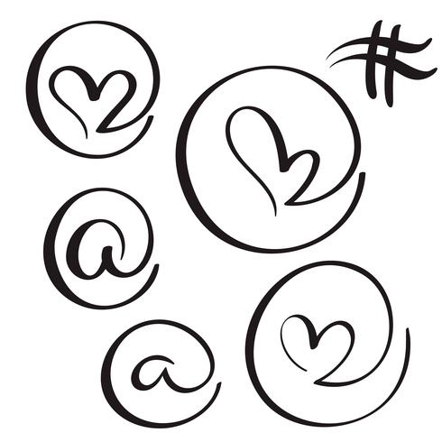 set of flourish calligraphy vintage at simbol in heart form. Illustration vector hand drawn EPS 10