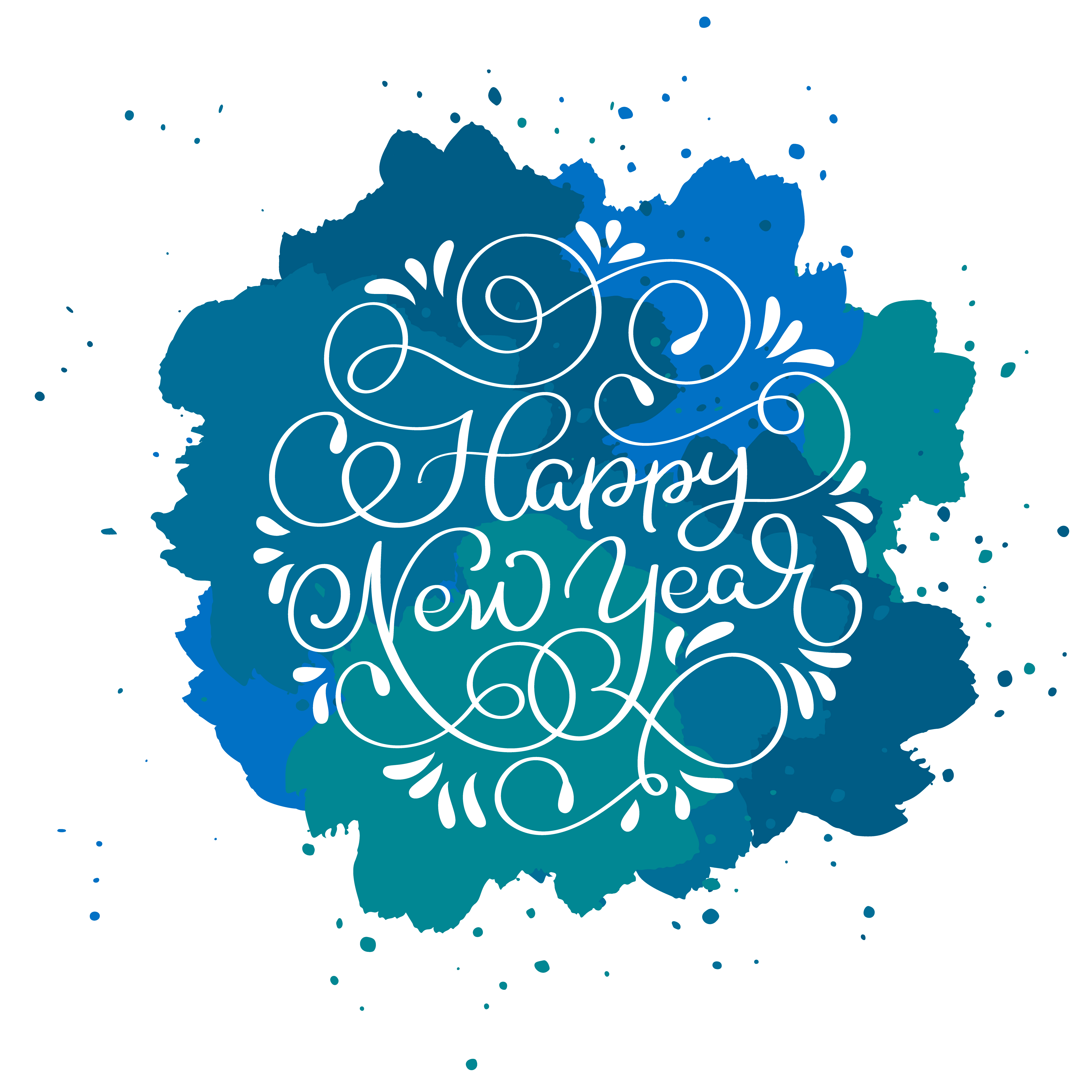 Happy New Year calligraphy text on blue abstract vector background with
