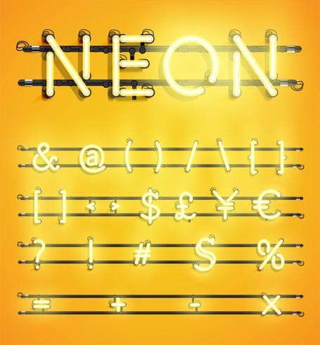 High detailed neon character set, vector illustration