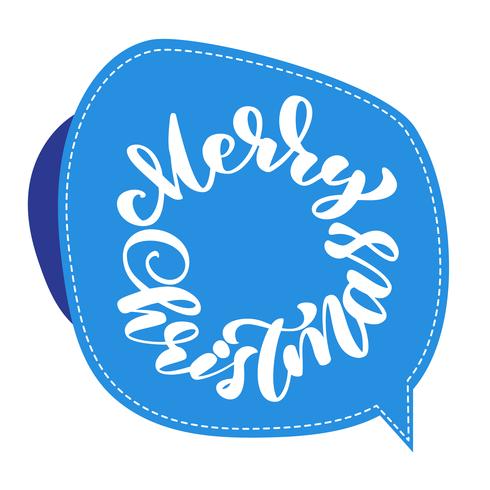 text Merry Christmas hand written calligraphy lettering on the sticker. handmade vector illustration. Fun brush ink typography for photo overlays, t-shirt print, flyer, poster design