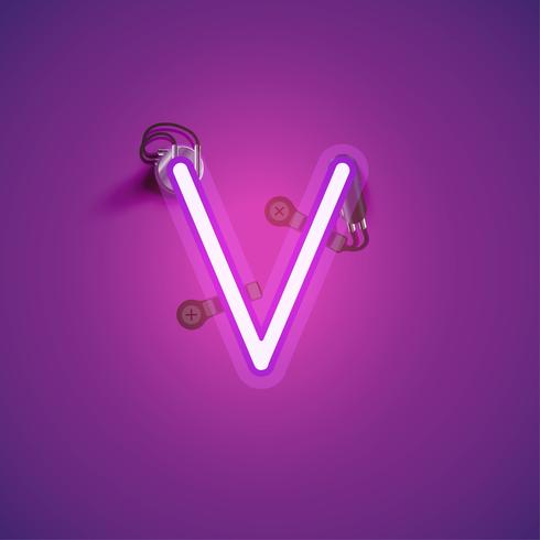 Pink realistic neon character with wires and console from a fontset, vector illustration