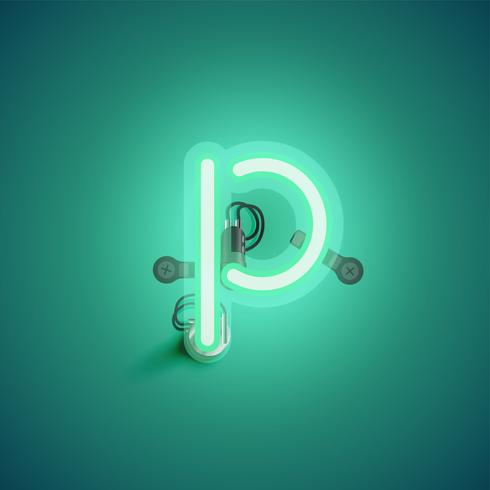 Green realistic neon character with wires and console from a fontset, vector illustration