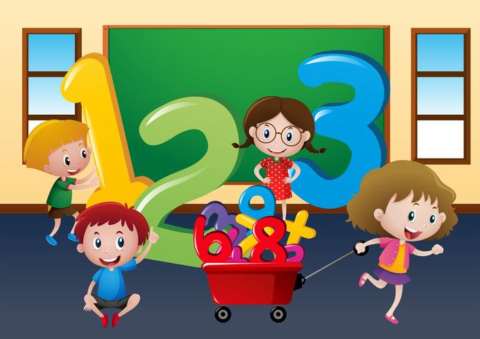 Happy children with large numbers in class vector