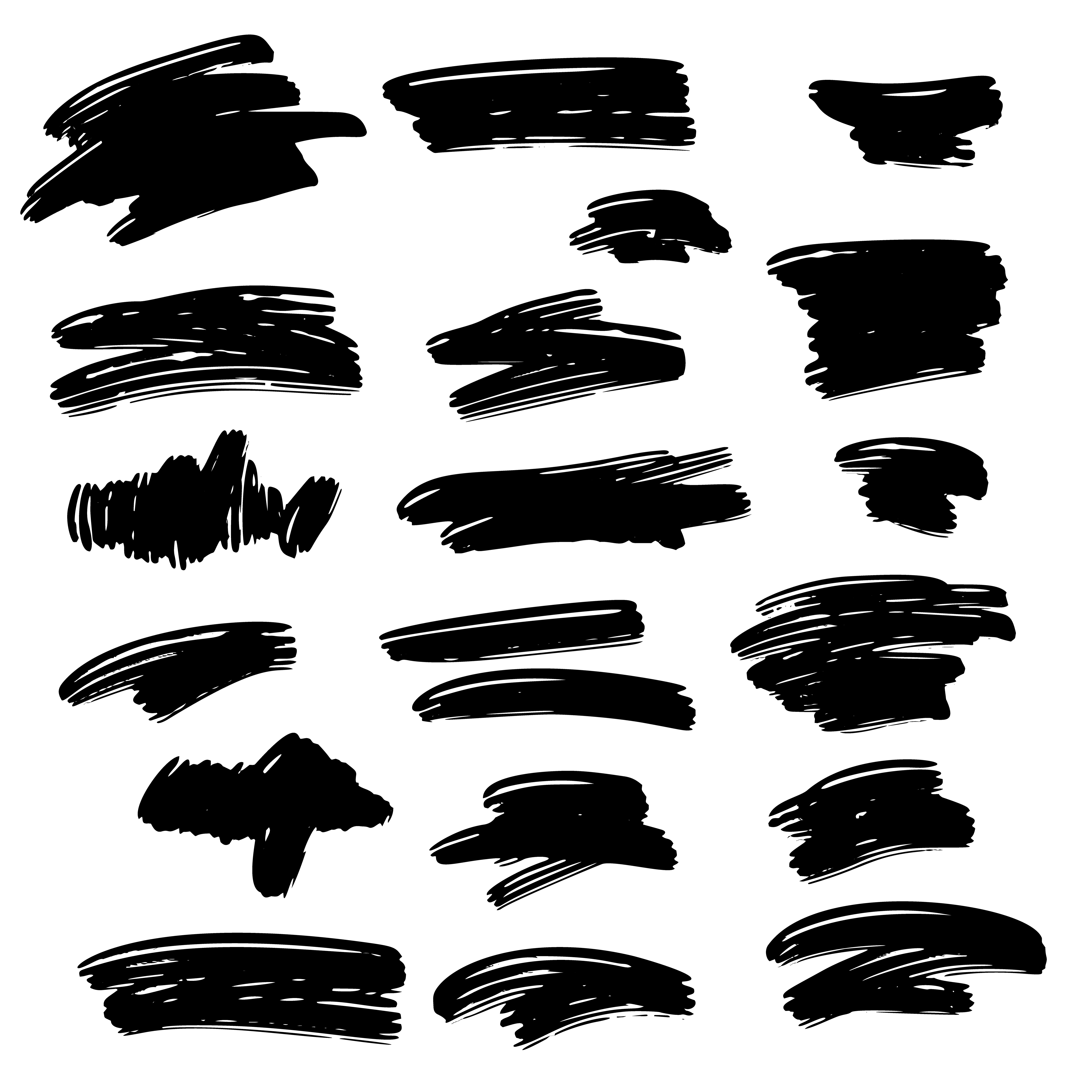Download Vector set of grunge artistic brush strokes, design elements. Empty black backgrounds, frames ...