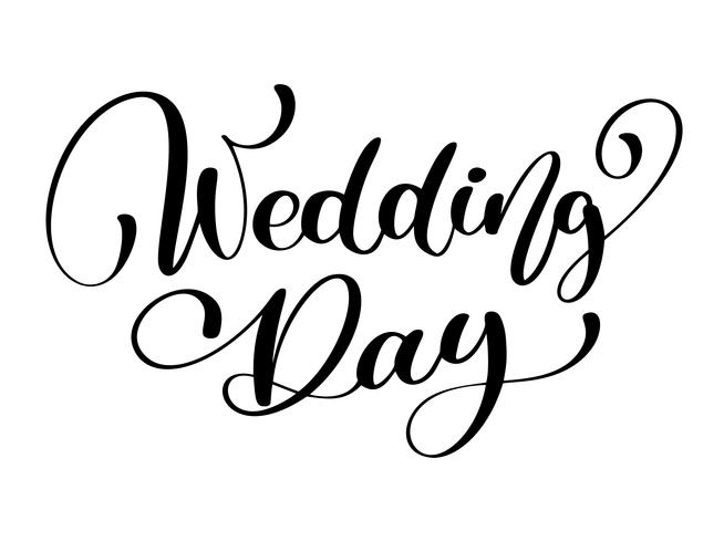 wedding day vector text on white background. Calligraphy lettering illustration. For presentation on card, romantic quote for design greeting cards, T-shirt, mug, holiday invitations