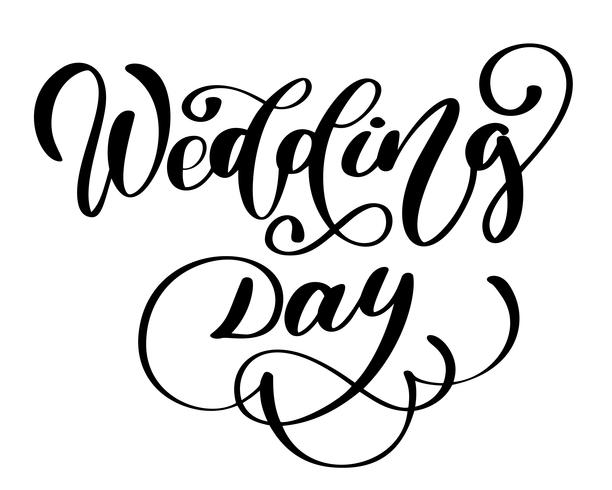 wedding day vector text on white background. Calligraphy lettering illustration. For presentation on card, romantic quote for design greeting cards, T-shirt, mug, holiday invitations