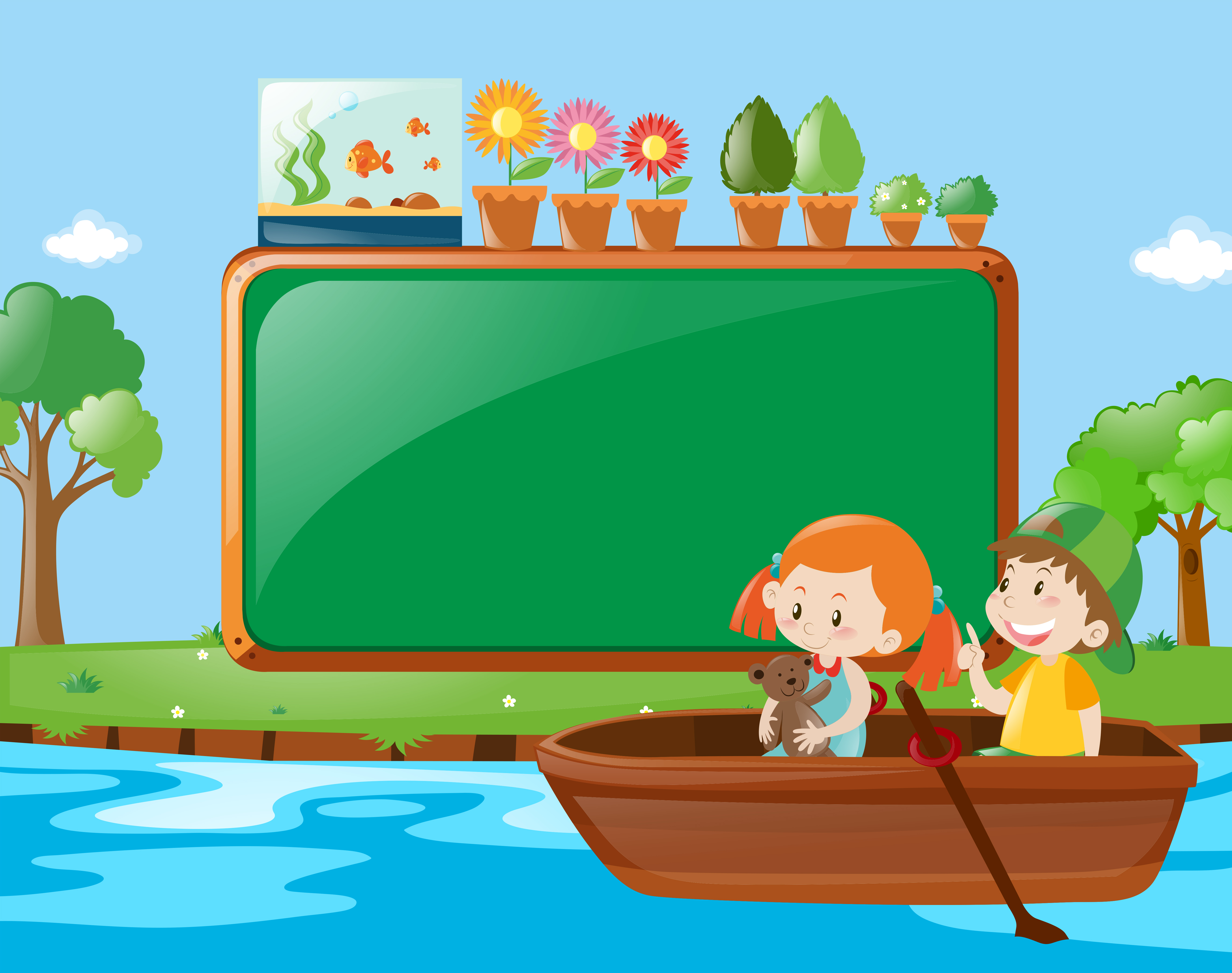 Frame design with kids rowing boat - Download Free Vectors 