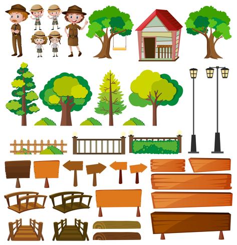 Guardaparques y productos de arboles. vector