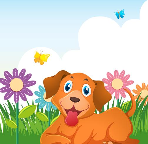 Cute dog in flower garden vector