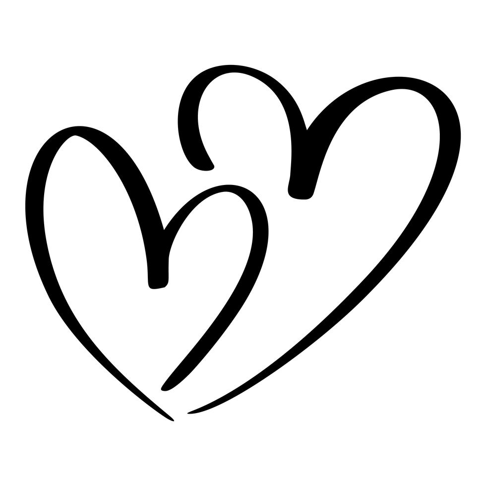 two lovers heart handmade vector calligraphy decor for