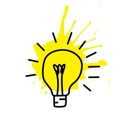 Light bulb sketch with concept of idea. Doodle hand drawn sign. Vector Illustration