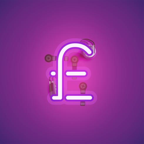 Pink realistic neon character with wires and console from a fontset, vector illustration